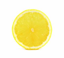 Juicy yellow slice of lemon on white background, clipping path