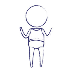 blurred blue silhouette of pictogram little girl in top and knickers with hands up