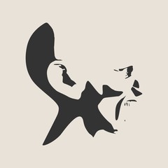 Demonic ugly face. Devil scream character. Demon or monster screaming with in an open mouth as a side view horror face.