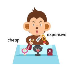 Opposite cheap and expensive illustration