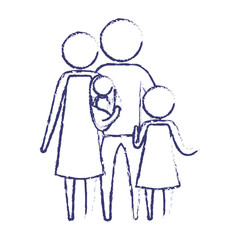 blurred blue silhouette of pictogram parents with a baby and little girl in clothes vector illustration