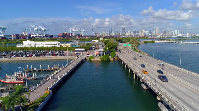 Aerial Miami Beach Terminal Island 4k