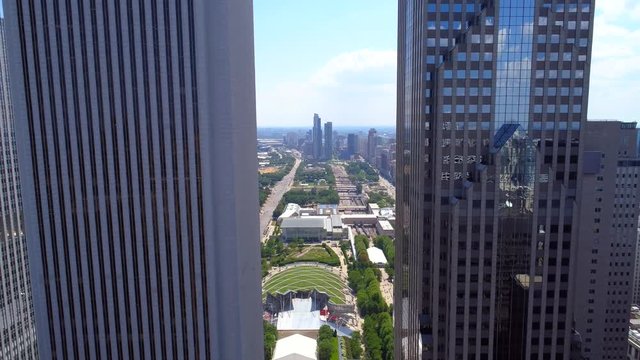 Aerial reveal Cloud Gate Chicago
