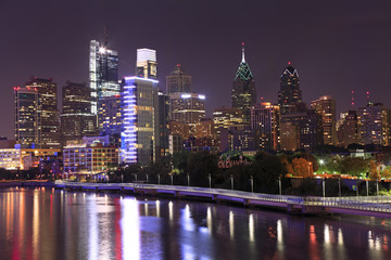 Fototapeta na wymiar Philadelphia skyline illuminated at night, USA