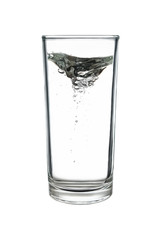 spin water in highball or long drink glass isolated on white