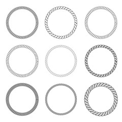 Set of rope frame in marine style. Vector illustration.