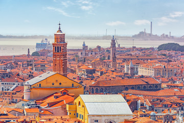 Obrazy  Panoramiczny widok Wenecji z wieży Campanile katedry św. Marka (Campanile di San Marco). Włochy.