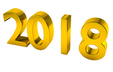 2018 3D Render in Gold, with clipping path for transpareny or alpha.