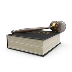 Law Book and Gavel on white. 3D illustration