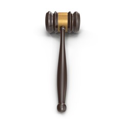 Wooden gavel isolated on white, Top view. 3D illustration