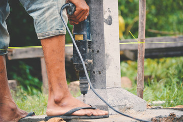 Close up man at work build a house