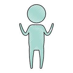 color blue crayon silhouette pictogram boy standing with hands up vector illustration