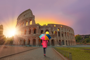 Colosseum at sunrise, Rome. Rome best known architecture and landmark