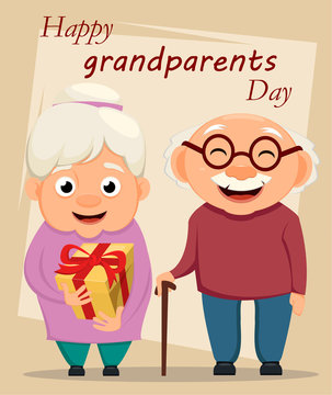 Grandparents day greeting card. Grandmother and grandfather standing together
