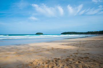 Tropical seascape clear blue sky ,sun,sand sea with some cloud . Travel to the hideaway island,free you soul and enjoy life..