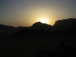 Rocks in sunset light in Petra. Wadi Rum desert
