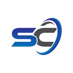 vector initial logo letters sc with circle swoosh blue gray