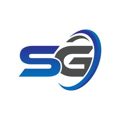 vector initial logo letters sg with circle swoosh blue gray