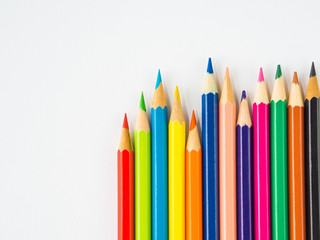 Closeup colorful pencils  on white background. Back to school concept.