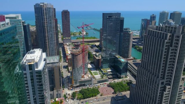Aerial video Streeterville Apartment Tower Downtown Chicago