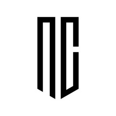 initial letters logo nc black monogram pentagon shield shape