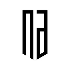 initial letters logo nd black monogram pentagon shield shape