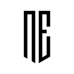 initial letters logo ne black monogram pentagon shield shape