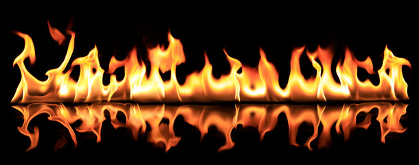 Fire on black background, hot, heat