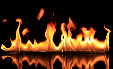 Fire on black background, hot, heat