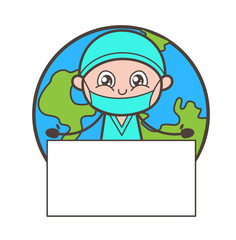 Cartoon Surgeon Showing a Blank Banner Vector Illustration