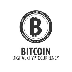 Bitcoin logo and emblem. Digital cryptocurrency. Techology emblem.