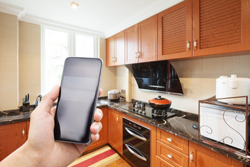 smart phone in modern kitchen