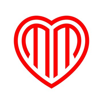 initial letters logo mm red monogram heart love shape