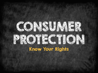 Fototapeta premium Consumer Rights Protection concept. Black board with texture, background.