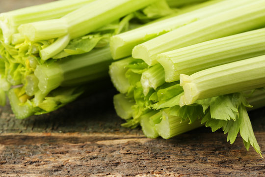 Celery on the wooden table