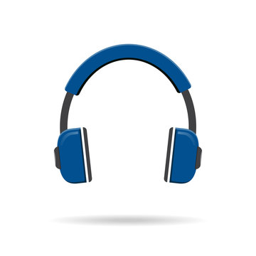 Vector blue headphones icon isolated on modern white background