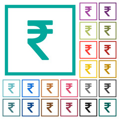 Indian Rupee sign flat color icons with quadrant frames
