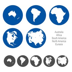 Maps of Australia, Africa, South America, North America, Eurasia