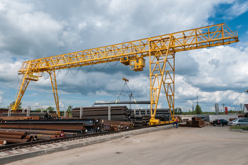 Fototapeta na wymiar Factory warehouse overhead crane