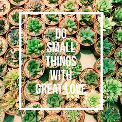 Inspirational quote "do small things with great love" on succulents background