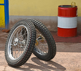 Naklejka premium Tires of a motorcycle