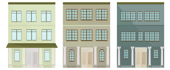 Set collection of colorful architecture facade houses buildings vector