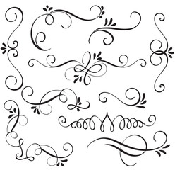set of calligraphy flourish art with vintage decorative whorls for design. Vector illustration EPS10