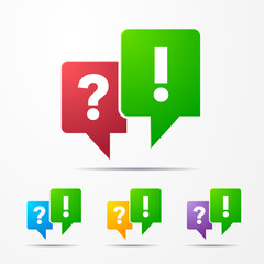 2 speech bubbles with question answer mark red/green
