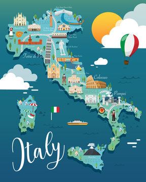 Italy map with attractive landmarks illustration.vector