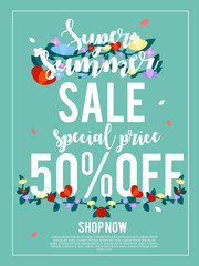 Super summer sale 50% off banner for advertisement.vector