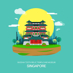 Buddha tooth relic temple and museum landmark in Singapore.vector