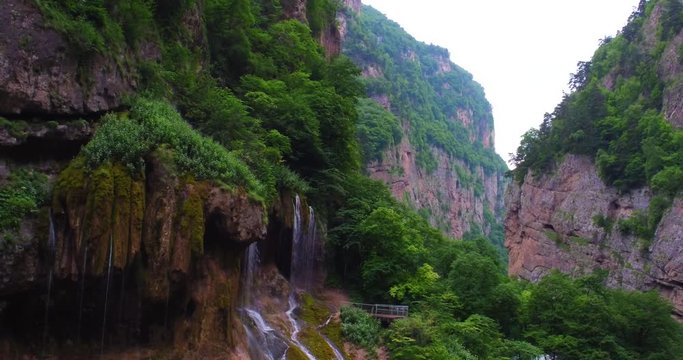 aerial shot mountain waterfalls Chegem gorge