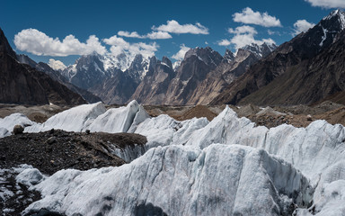 Baltoro glacier landscape with Paiju and Trango family background, K2 trek, Pakistan