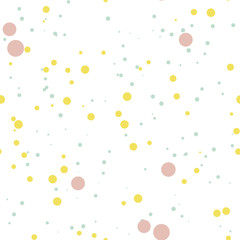 Colorful dot scatter. Seamless pattern. Simple abstract background. Pale colored circles. Can be used for wallpaper, pattern fills or printing on fabric.